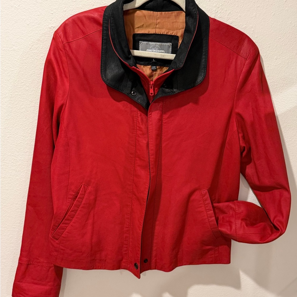 Johnston & Murphy Red Bomber Jacket with Black Collar